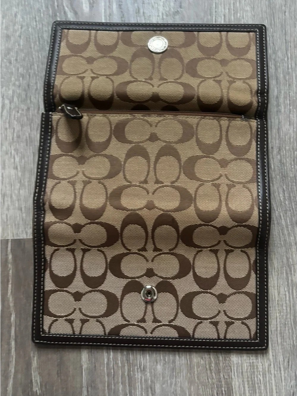 Coach Tan and Brown Signature Continental Wallet